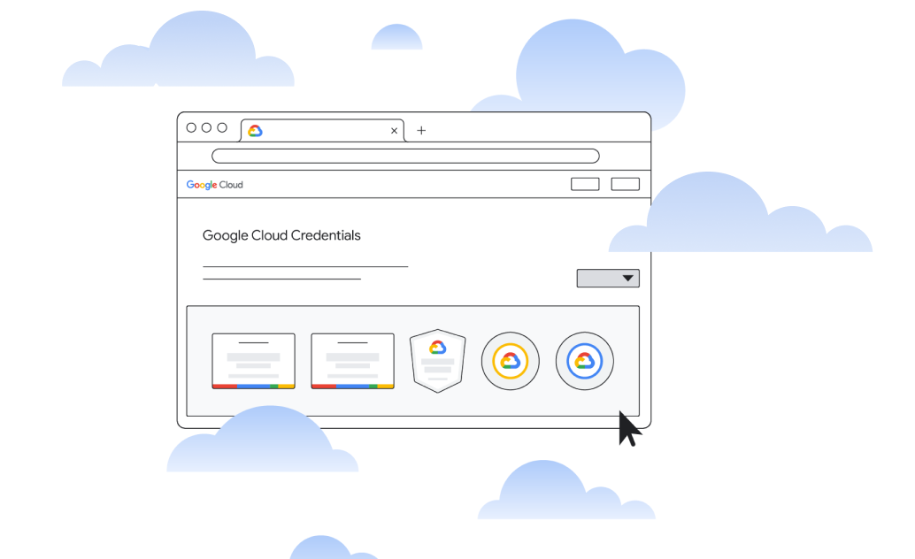 Panel de credenciales de Google Cloud con certificaciones, certificados e insignias